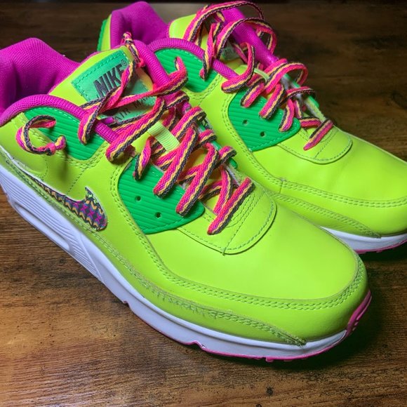 Nike Other - Nike Air Max 90 (GS) Neon Volt Yellow Leather Shoes CW5795-700 Youth Sz 6.5
